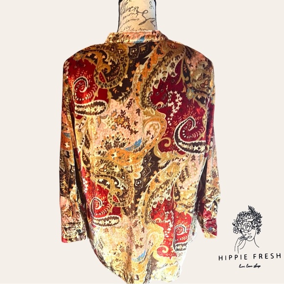 Soft Surroundings Bronze Montaigne Floral Paisley Velvet Button Down PL - Picture 8 of 12
